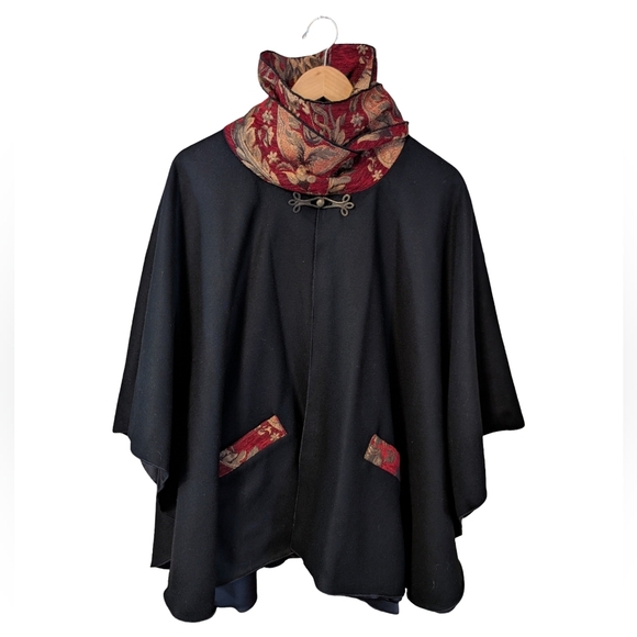 Debra Murray Wearable Art Jackets & Blazers - Debra Murray Wearable Art Wool Cape | Tapestry Collar | One Size